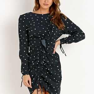 Astr Black and White Polka Dot Long Sleeve Dress